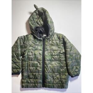 Okie Dokie Boy Dinosaur Puffer Hoodie Jacket 2T Green Camo Lightweight